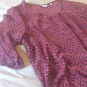 Lightweight Red Patterned Blouse with Elastic Hem